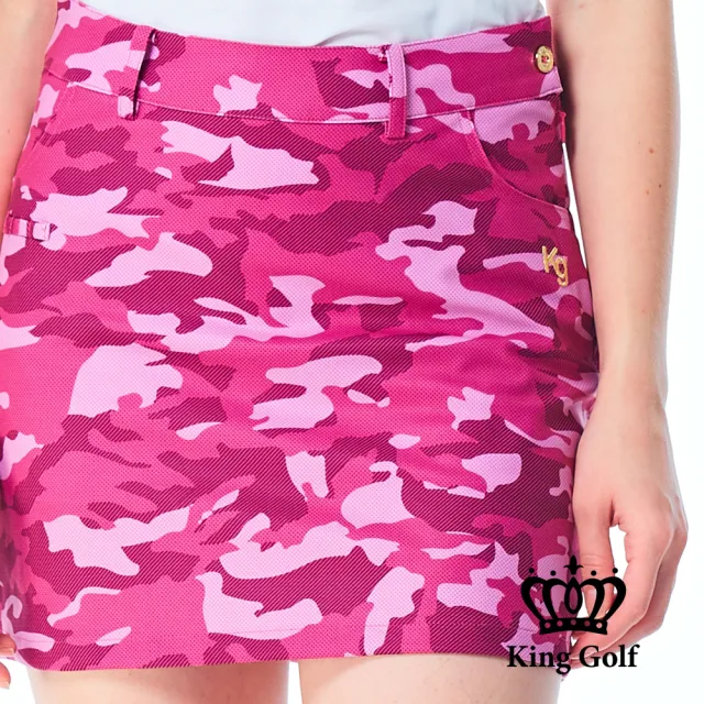 【KING GOLF】網路限定款-女款滿版數位迷彩印圖A LINE短裙/高爾夫球裙-桃紅色