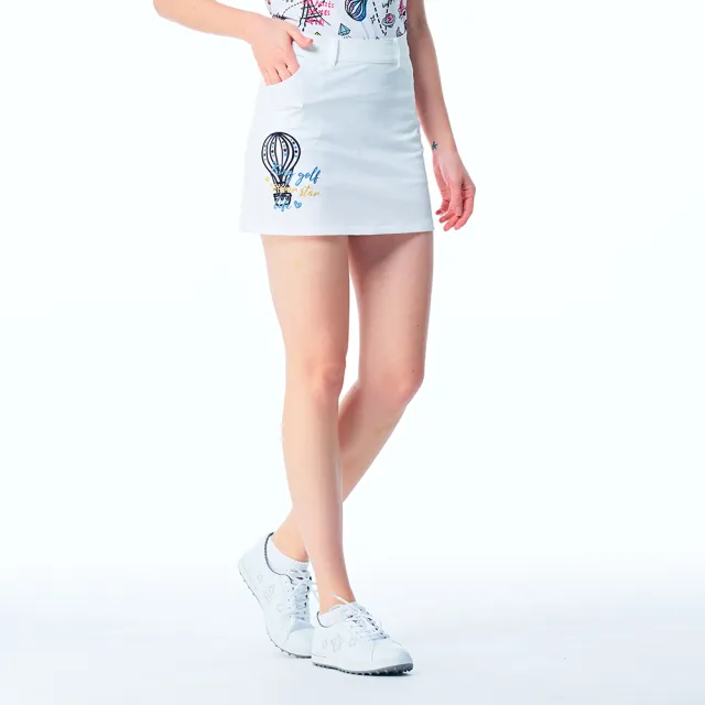【KING GOLF】網路限定款-女款立體熱氣球刺繡素面修身A LINE短裙/高爾夫球裙-白色