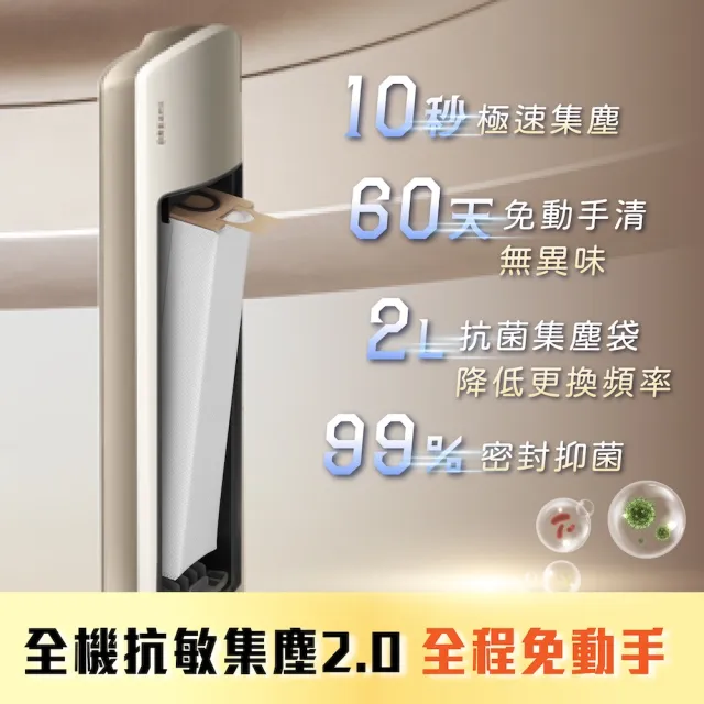 【Dreame 追覓科技】高度降9%！S20 Station Mini割毛集塵吸塵器(低矮版)主動式割毛/抗敏集塵/140°綠光顯塵