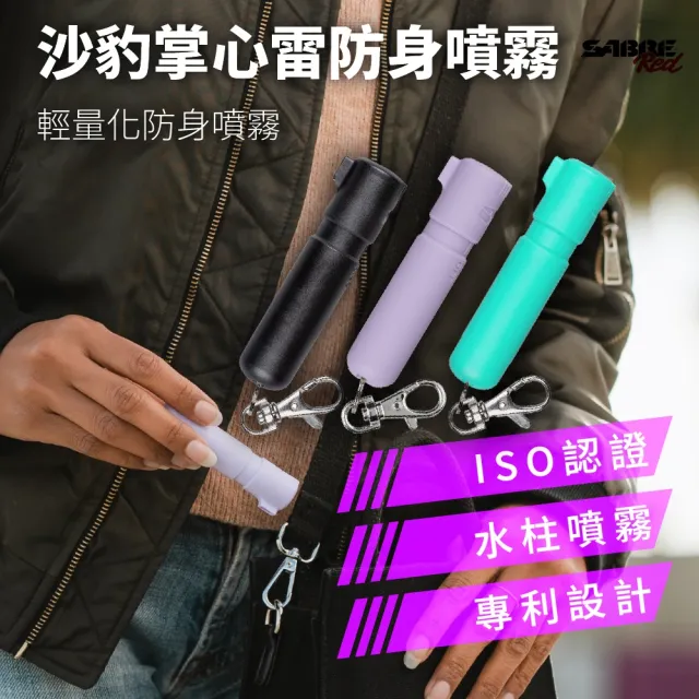【SABRE 沙豹】掌心雷水柱式防身噴霧 安全開關(黑色/薄荷綠/薰衣草粉)