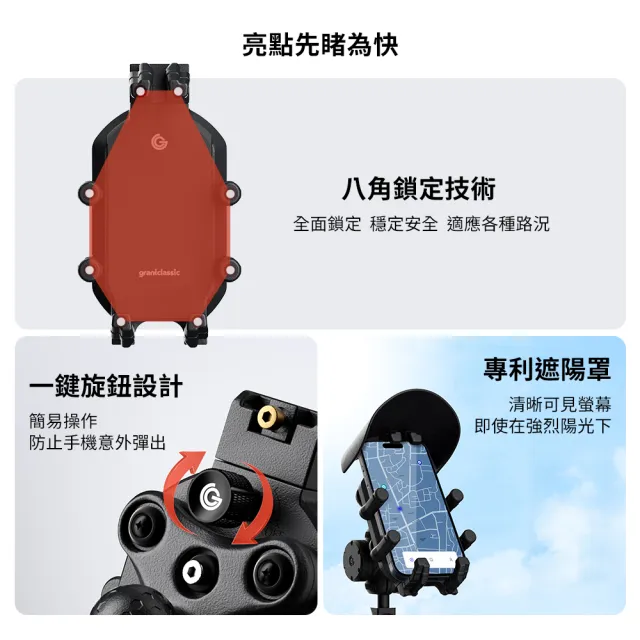 【grantclassic】八力架 機車手機支架 定位版(官方直營 八爪手機架 外送指定款 導航架)