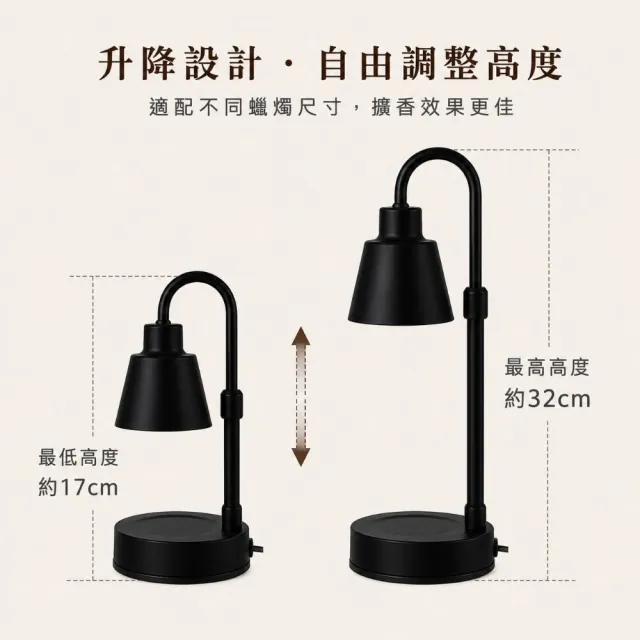 【Ackerle Black】(升降款 可調光) 阿克黑北歐風融蠟燈-白色｜無火安全融蠟擴香 (贈專用燈泡 不含蠟燭)