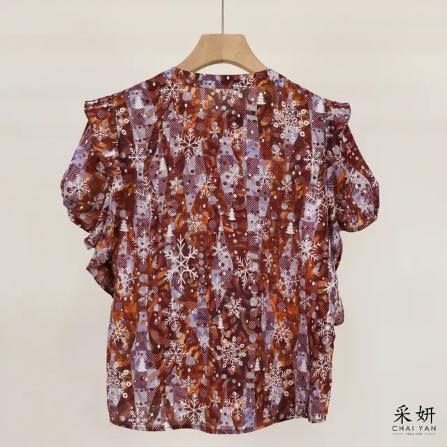 【CHAI YAN 采妍】裙邊拼接雪紡短袖襯衫(春夏女裝/中大尺碼/專櫃/寬鬆/透氣)