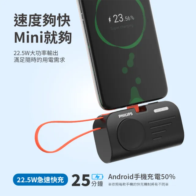 【Philips 飛利浦】2入組-DLP2552-4900mAh FunCube MINI 2 手錶磁吸直插多合一行動電源(17.88Wh_具Wh標示)