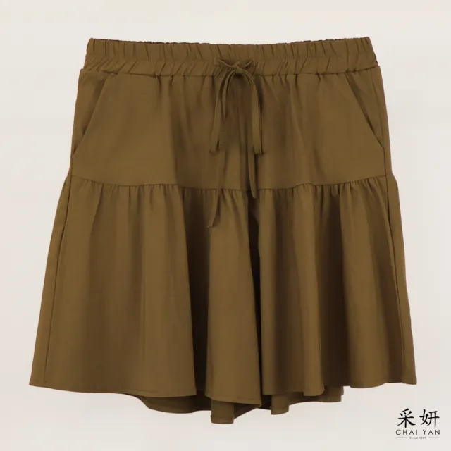 【CHAI YAN 采妍】素面輕薄透氣裙褲短褲(春夏女裝/中大尺碼/褲裙/休閒褲/寬褲)