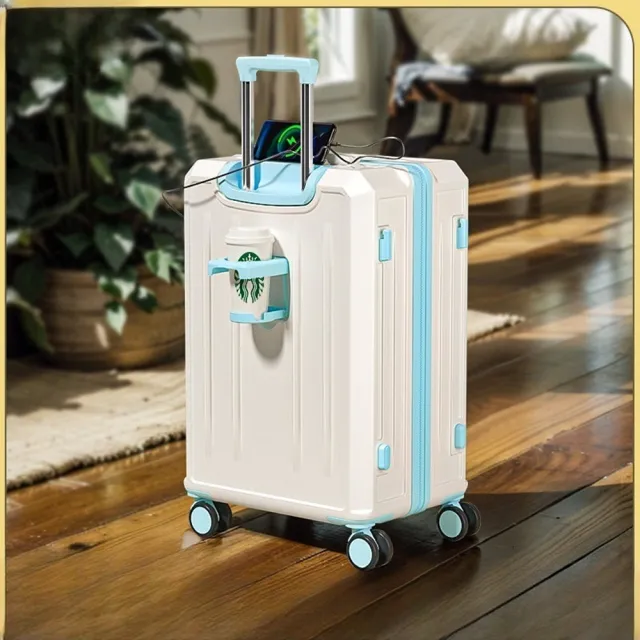 【Quality 聚家】行李箱 拉桿旅行箱 20寸登機箱 33*20*55CM 密碼箱 PC+ABS 杯架+双充電口+静音輪