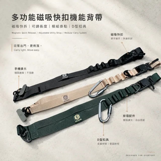 【E.B. MADE】多功能磁吸快扣機能尼龍揹帶_附夾片(便利磁吸快拆卸載扣具)