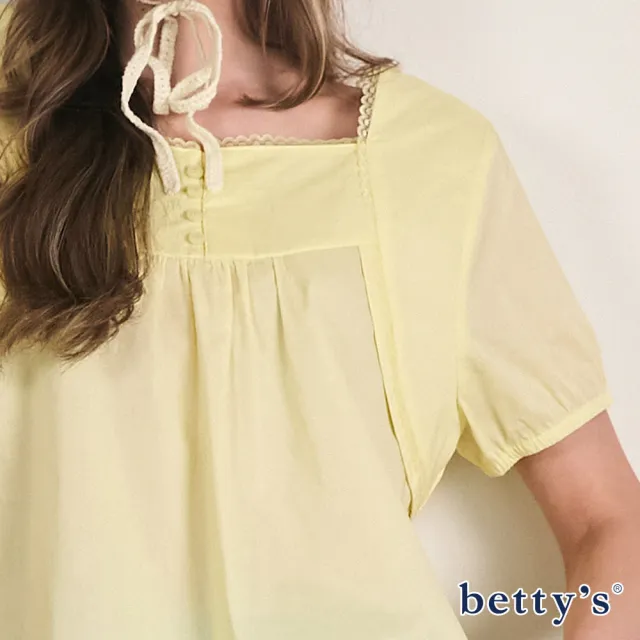 【betty’s 貝蒂思】甜美方領短袖滾蕾絲上衣(共二色)