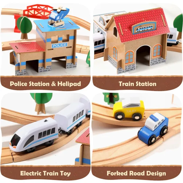 【CuteStone】兒童木製軌道火車玩具88件組(仿真電動火車/立體雙層軌道/磁吸列車/益智拼裝/兒童節/生日禮物)
