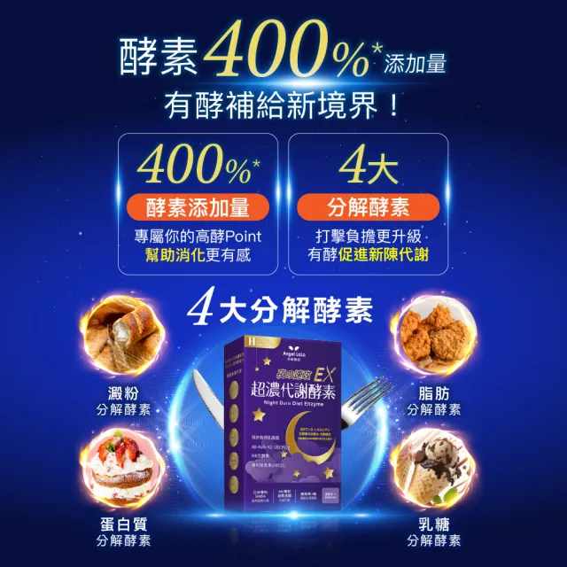 【Angel LaLa 天使娜拉】超濃代謝EX速攻夜酵素錠(30錠/盒/胺基酸/藤黃果/益生菌/蔬果酵素/GABA/賴雅妍)