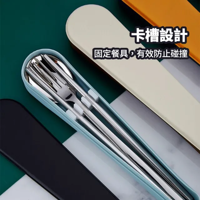 【BOBOLIFE】316L不銹鋼撞色環保餐具 三件組(環保餐具 餐具組 隨身餐具 外出餐具 便攜餐具 ESG)