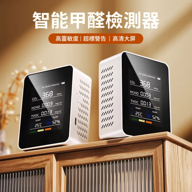 【YIGNW】五合一家用甲醛檢測儀 溫度/濕度/TVOC/二氧化碳/HCHO偵測 空氣品質檢測器 智能溫濕度計