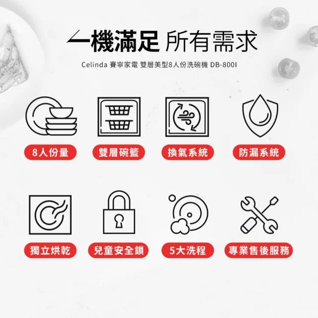 【Celinda 賽寧】8人份雙層美型洗碗機DB-800I(110V/不含安裝/嵌入型洗碗機)