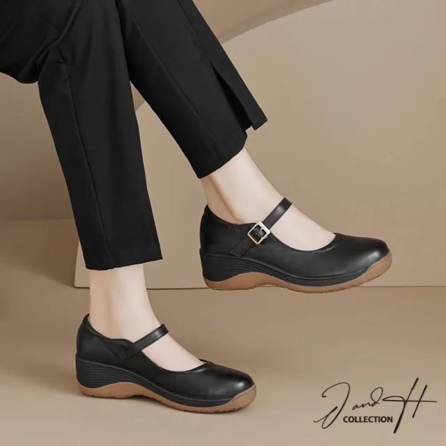 【J&H collection】法式質感素面厚底娃娃鞋 瑪麗珍鞋 (米白色 / 黑色)