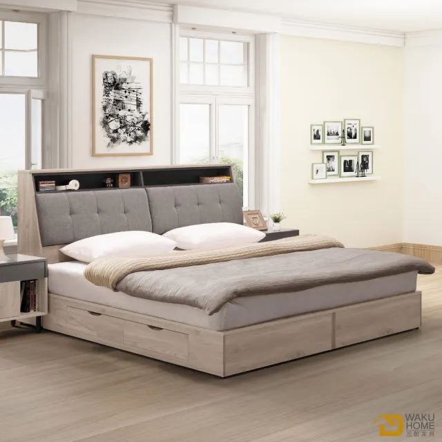 【WAKUHOME 瓦酷家具】Warsaw5尺雙人二抽收納床組 A023-A047-02+03