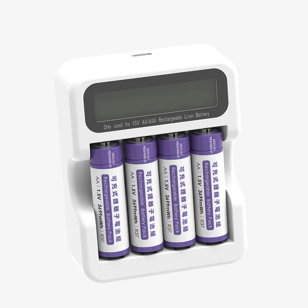 【POLYBATT】3號AA/4號AAA 可充式鋰電池+專用液晶顯示充電器(4顆電池)