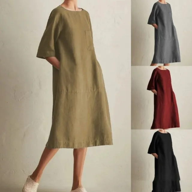 【巴黎精品】現貨+預購 亞麻棉麻連身裙洋裝連衣裙大尺碼女裝(日系簡約素色圓領無袖長裙女裙子3款b1a57 A)