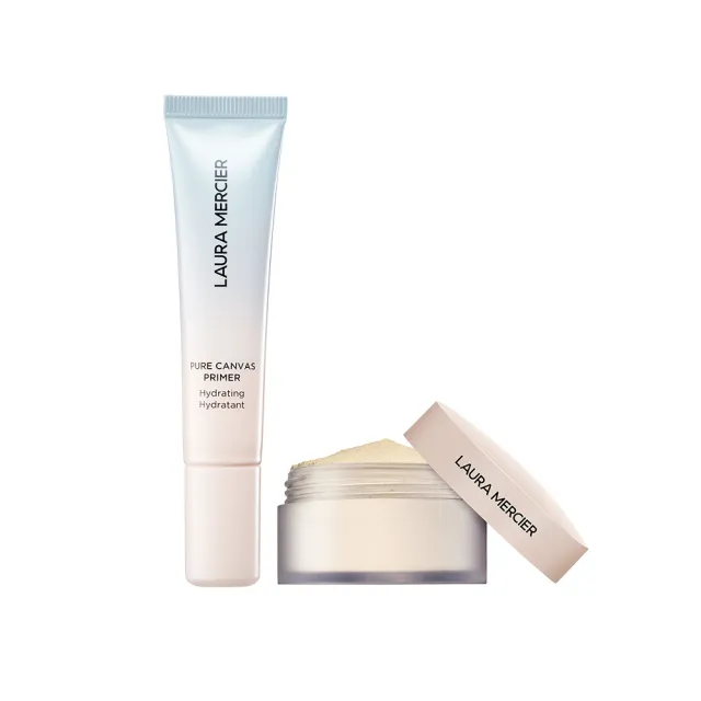 即期品【LAURA MERCIER 蘿拉蜜思】甜漾聖誕 煥顏底妝旅行隨身組(禮盒內含持妝凝露15ml+透明柔霧蜜粉6g)