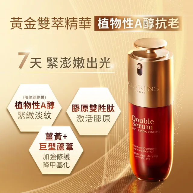 【CLARINS 克蘭詩】黃金雙萃精華30ml+黃金亮眼萃20ml(黃金家族 眼霜 精華液)