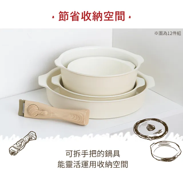 【IRIS】可拆式多功能陶瓷不沾平底鍋8件組 DPAN-8S(奶油白 多件組鍋具 不沾平底鍋 平底鍋 多功能鍋 鍋子)