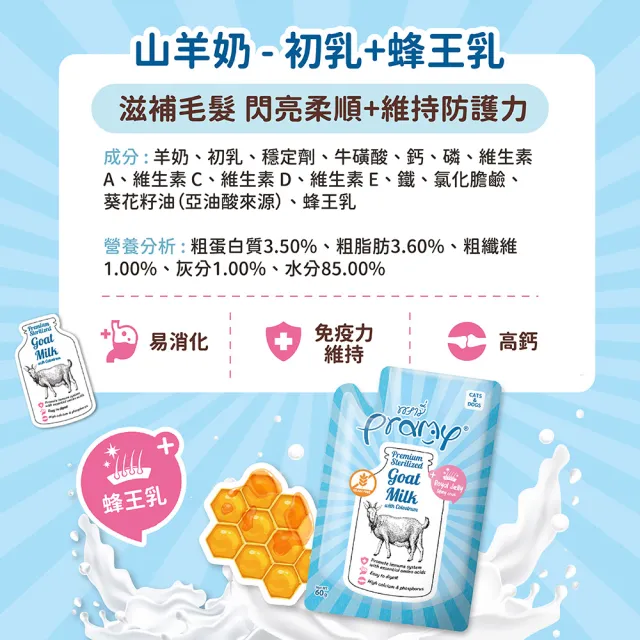 【Pramy】滅菌山羊奶 初乳營養 60g*24入(寵物羊奶/貓狗羊奶/犬貓、小動物皆可食用/全齡狗貓)