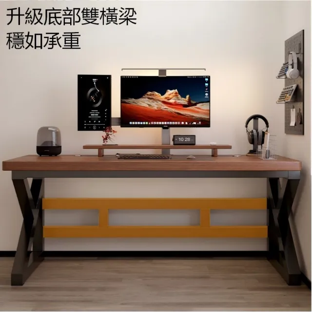 工業風實木芯電腦桌（80×50cm K 型雙橫樑遊戲桌 防刮免漆書桌）
