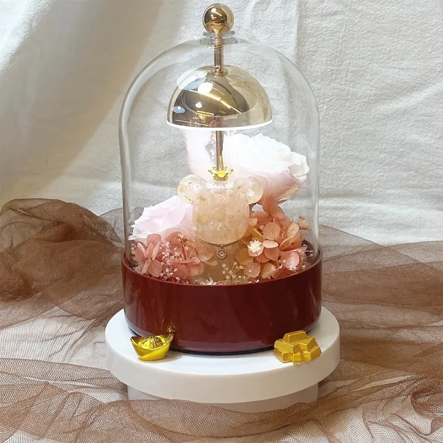 【OSTARA FLORIST 奧斯塔拉花藝】風鈴玻璃拍拍燈 經典水晶熊擺件系列(永生花、檯燈、節日花禮、水晶)