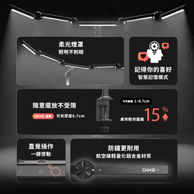 【DIKE】追光者Elite-全光譜五折鷗翼式護眼檯燈-HSL210(五翼多維角度全向轉軸靈活調節搭)