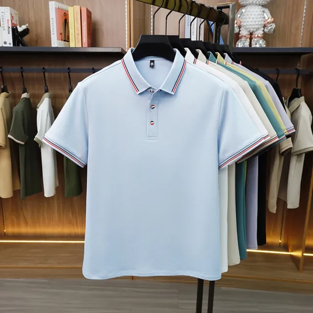 【米蘭精品】現貨+預購 POLO衫男短袖上衣高彈力男裝高爾夫球衫冰絲涼感冰爽透氣桑蠶絲男襯衫7色t1ng15