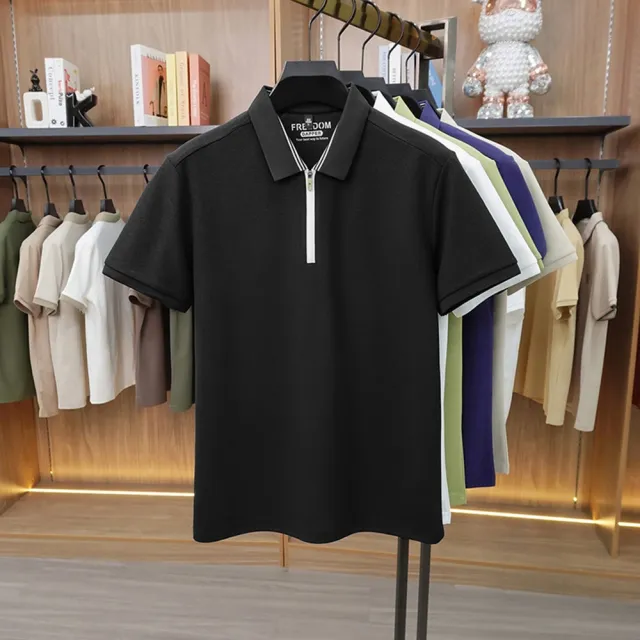 【米蘭精品】現貨+預購 POLO衫男短袖上衣高彈力男裝上衣高爾夫球衫冰絲涼感拉鍊款彈性男襯衫5色t1ng24
