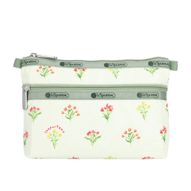 【Lesportsac】Cosmetic Clutch 雙層拉鍊化妝包 收納袋 盥洗包 女包(盛夏草原)