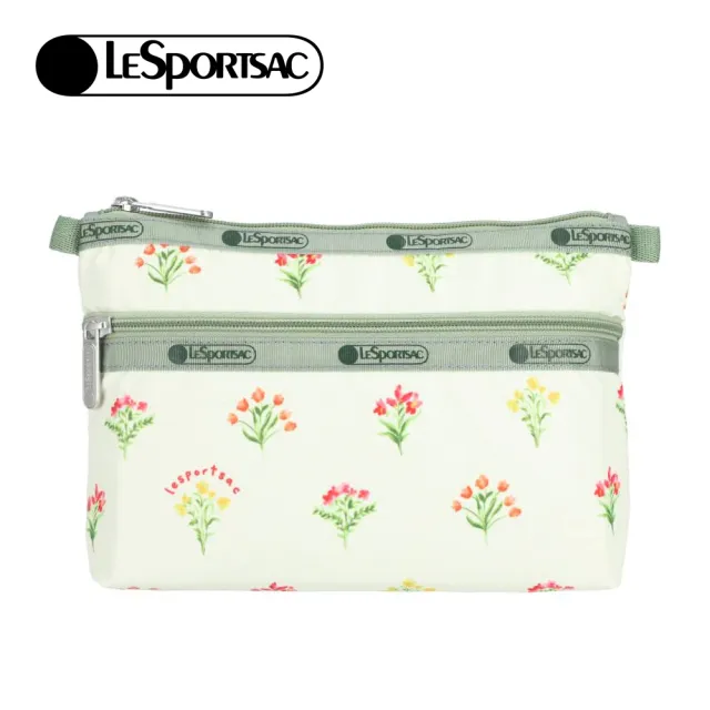 【Lesportsac】Cosmetic Clutch 雙層拉鍊化妝包 收納袋 盥洗包 女包(盛夏草原)