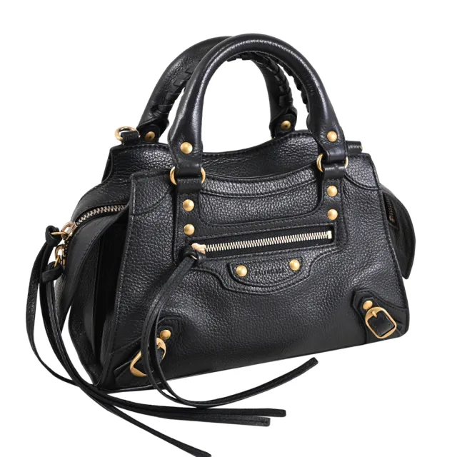 【Balenciaga 巴黎世家】Neo Classic Mini 經典鉚釘流蘇機車包兩用包(黑)