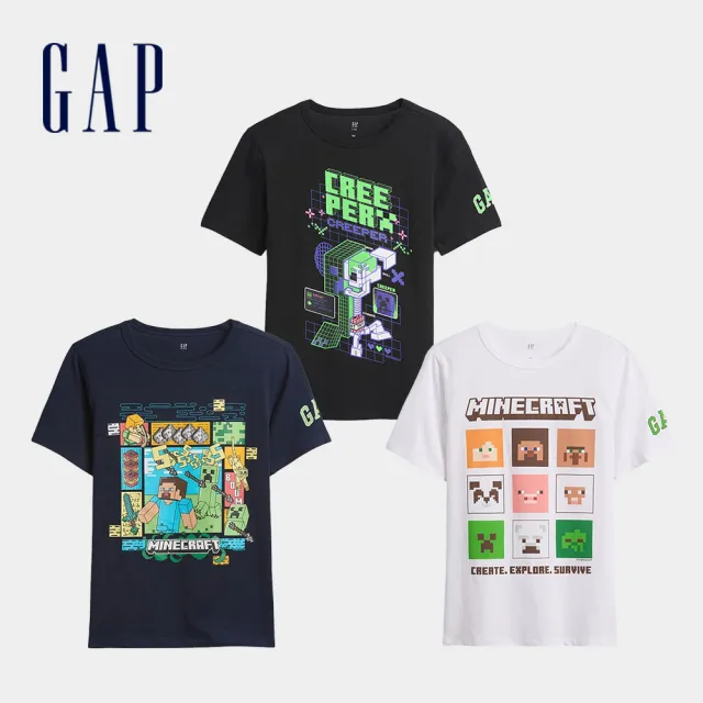 【GAP】GapKids × Minecraft當個創世神 圖案短袖T恤-多色任選(901536)