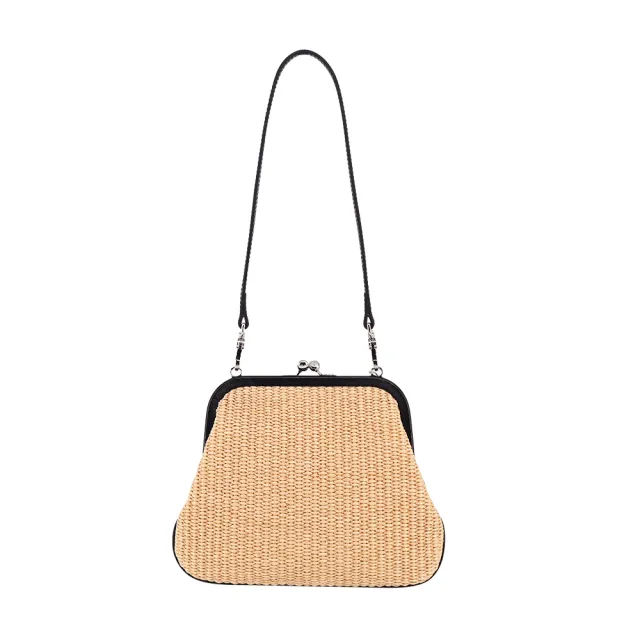 【Vivienne Westwood】Clutch 藤編土星口金肩背包-卡其