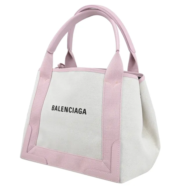 【Balenciaga 巴黎世家】NAVY 簡約LOGO厚帆布拼接附萬用袋大手提包托特包(米白)『entrupy安心購』