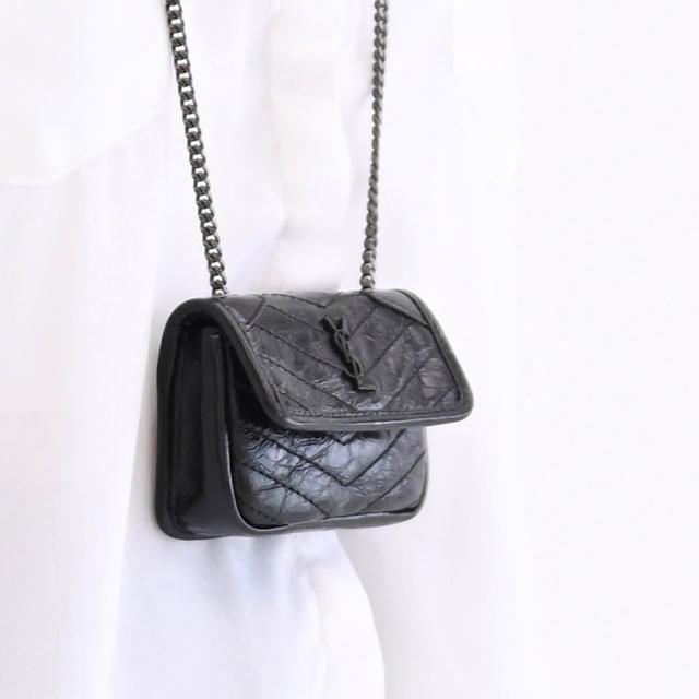 【YSL】NIKI 揉製牛皮超迷你斜背零錢包/小廢包(黑)