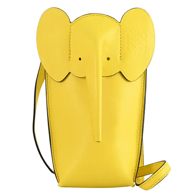 【LOEWE 羅威】Elephant Pocket 品牌招福療癒大象造型小牛皮手機包斜背包(黃)
