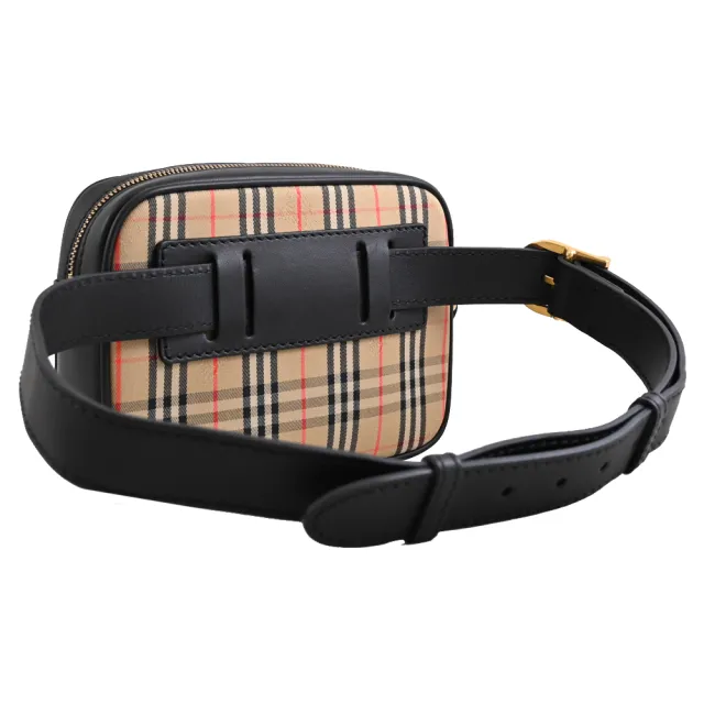 【BURBERRY 巴寶莉】Check Link 英系戰馬格紋手提三用胸口包腰包(黑邊)