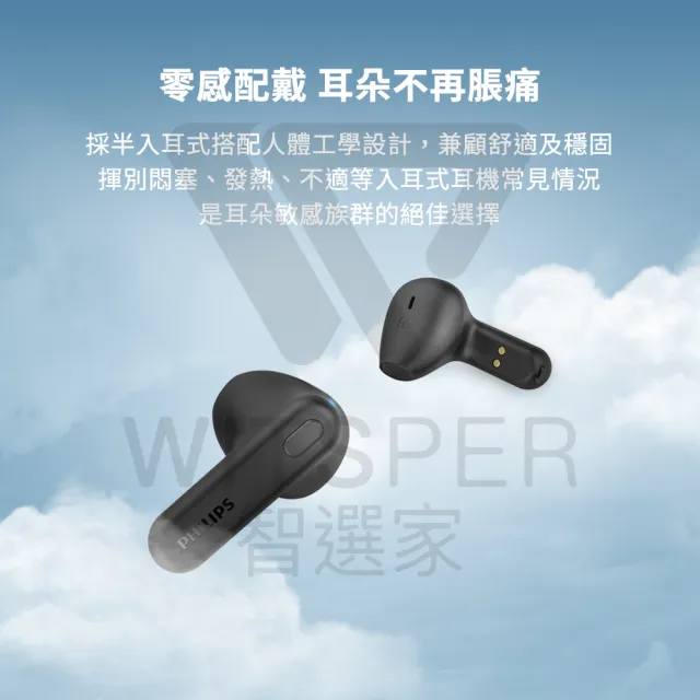 【Philips 飛利浦】TAT1138 半入耳式真無線藍牙耳機(純粹音質 舒適至上)