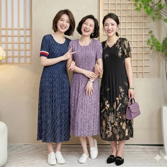 【巴黎精品】現貨+預購 三宅風皺褶衣服壓褶洋裝褶皺長裙短袖連身裙摺衣彈力女裝大碼(多款任選b1aa1)
