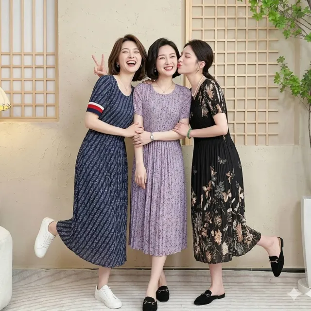 【巴黎精品】現貨+預購 三宅風皺褶衣服壓褶洋裝褶皺長裙短袖連身裙摺衣彈力女裝大碼(多款任選b1aa1)