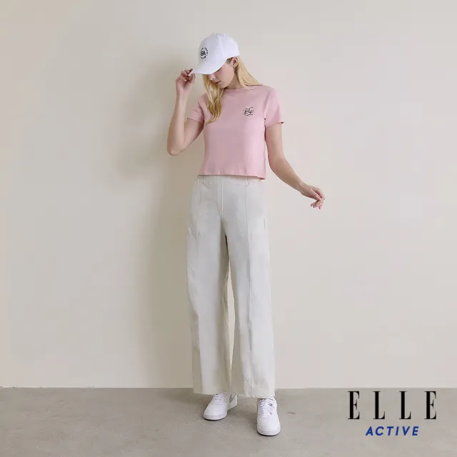 【ELLE ACTIVE】女款 鬆緊腰頭彈性修身寬褲-白色(EA26S3W3401#91)