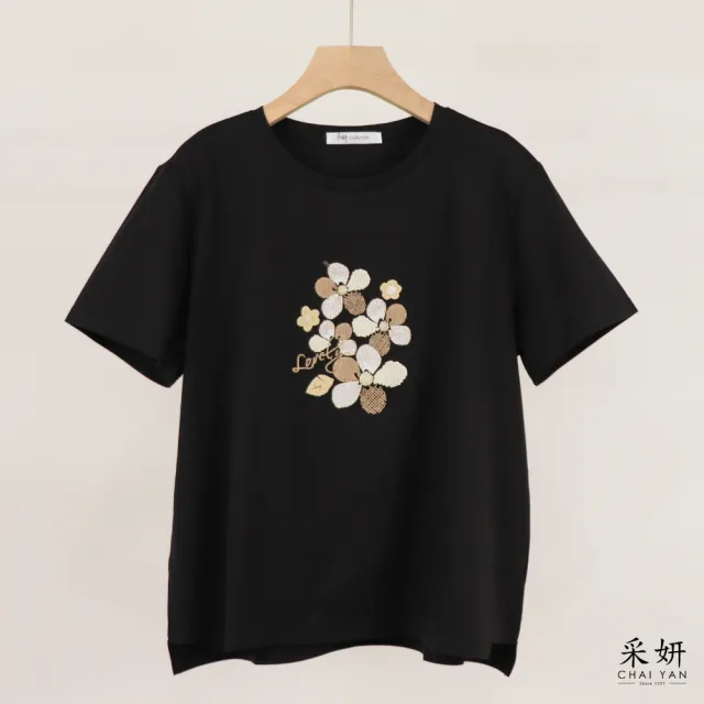 【CHAI YAN 采妍】文青花朵刺繡短袖上衣(春夏女裝/中大尺碼/專櫃/寬鬆/透氣)