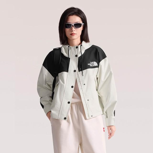 【The North Face】北面女款米白色DRYVENT防水連帽衝鋒衣｜8FZRROU 外套