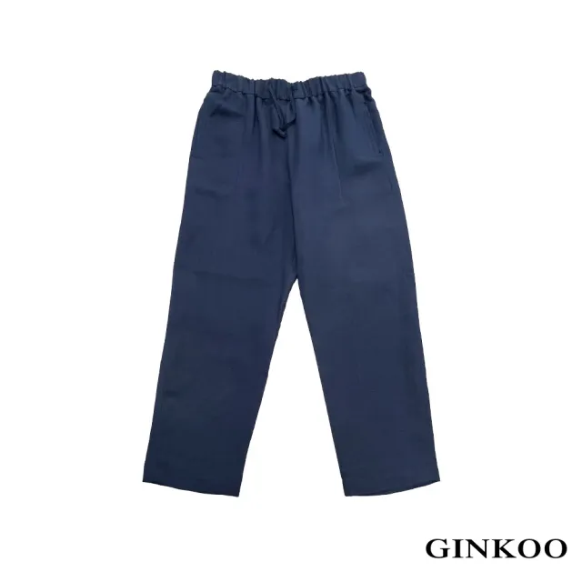 【GINKOO 俊克】木紋釦飾抽繩棉麻長褲