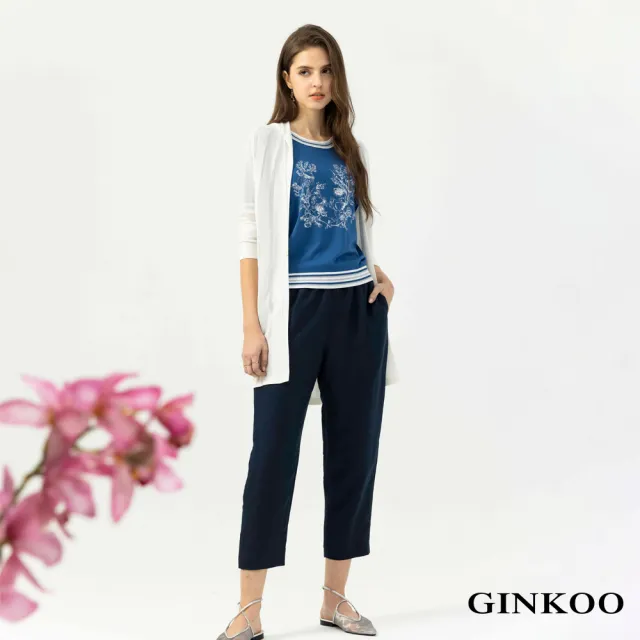 【GINKOO 俊克】木紋釦飾抽繩棉麻長褲