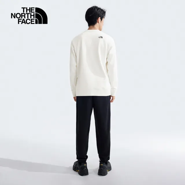 【The North Face】北面男款米白色品牌LOGO印花長袖大學T｜8AT7QLI