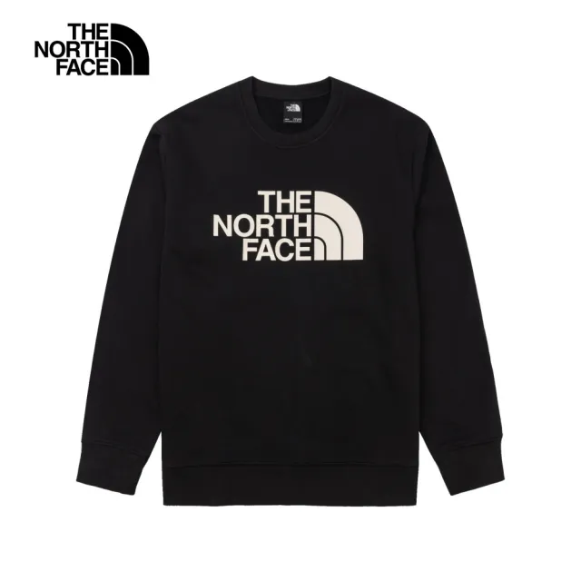 【The North Face】北面男款黑色品牌LOGO印花長袖大學T｜8AT7JK3