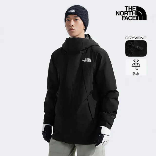 【The North Face】北面男款黑色DryVent防水透氣保暖連帽鋪棉內裡三合一外套|82VO4GZ